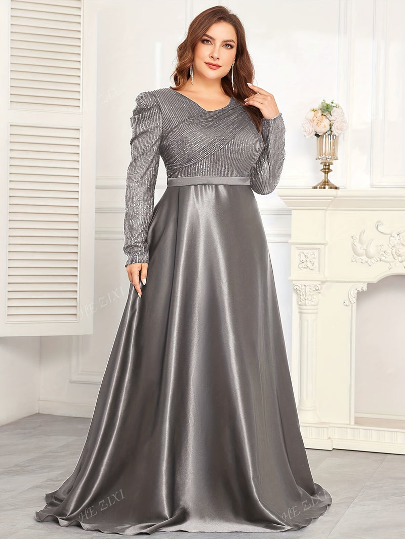 Women's Evening Gown, Sequined Long Sleeve Round Neck Sexy and Elegant.