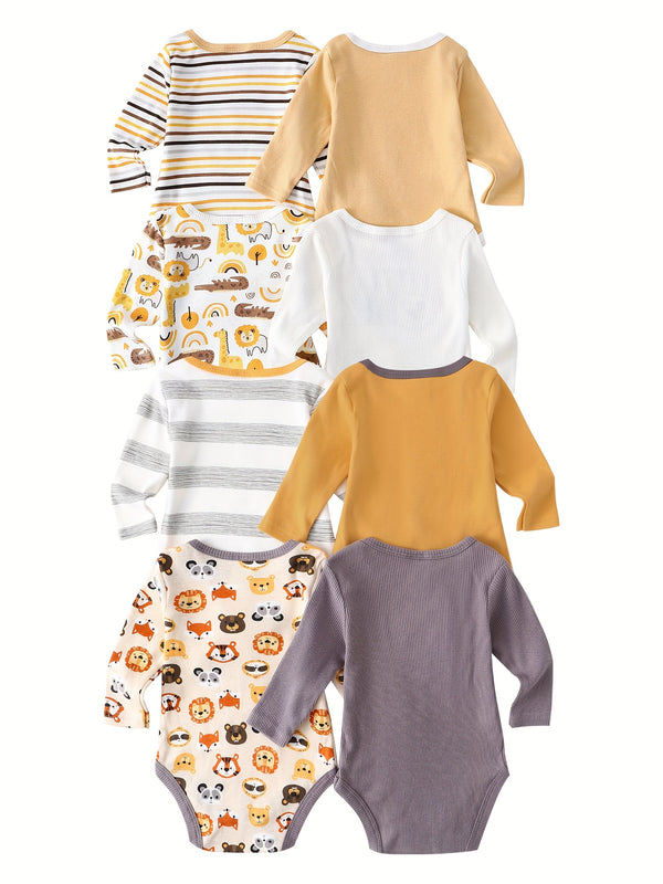 8pcs New Autumn And Winter Long-Sleeve Onesies for Boys And Girls.