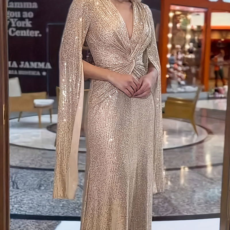 Women's Elegant -Neck Slit Dress Suitable for Party Dinner.