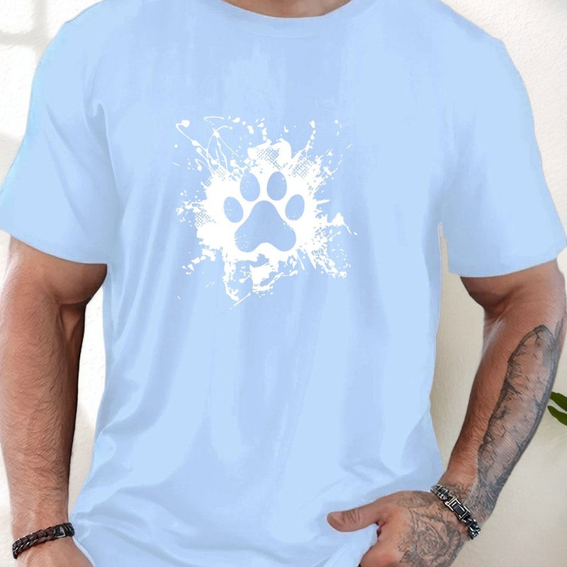 Men'S Casual Summer T-Shirt with Paw Print Design.