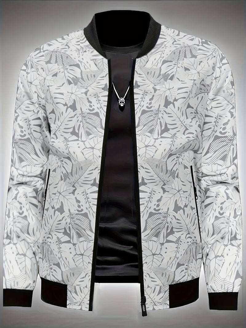 Men'S Fashion Print Casual Sports Jacket with Baseball Collar, Long Sleeve.