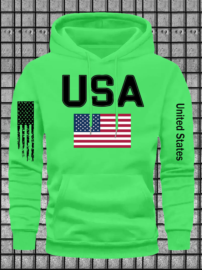 Men's Casual Versatile Stylish Hoodie with USA Letter Print.