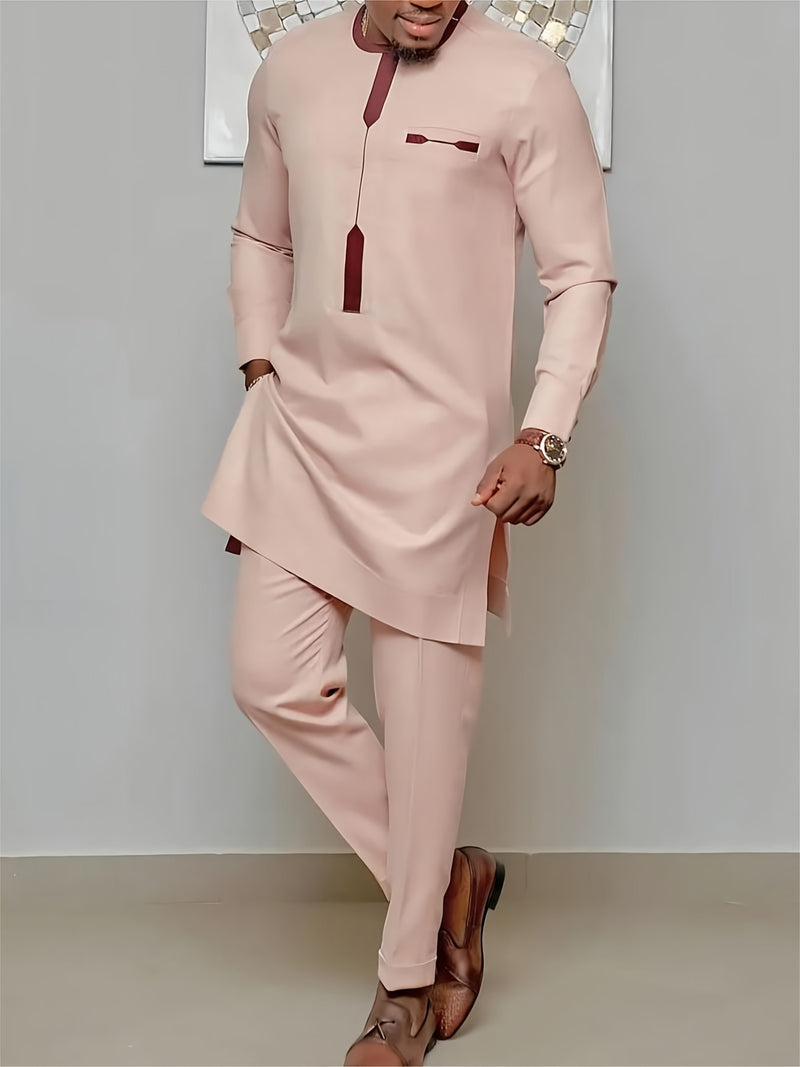 Men'S Casual Two-Piece Set Featuring an African Ethnic Style.