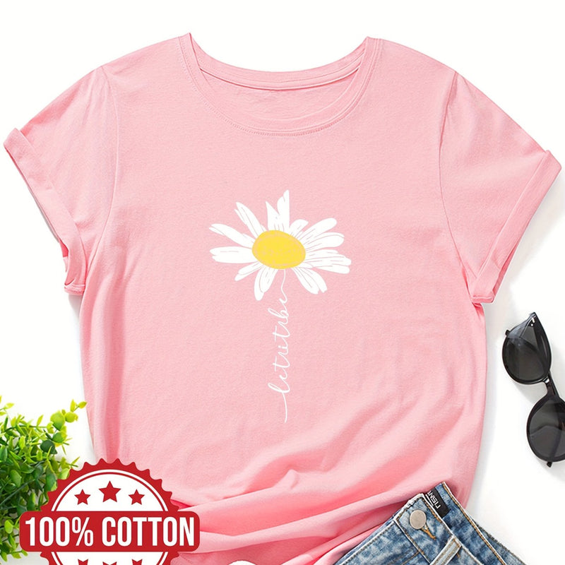 Women's Daisy Flower Print T-Shirt.