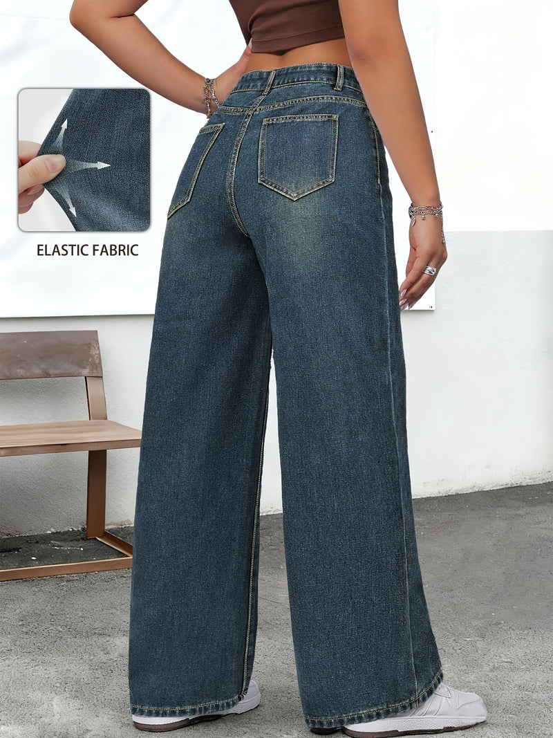 Women's High-Waisted Stretch Straight-Leg Jeans.