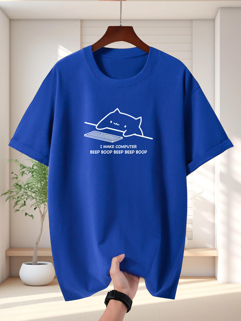 Men's Pure Cotton New Fashion Letter Design Print Casual Short Sleeve.