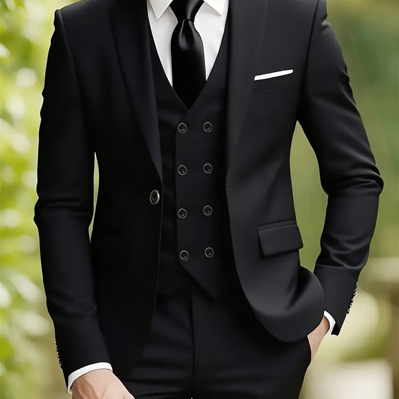 Men's 3pcs Suit Set, Including a Blazer, Vest, And Trousers.