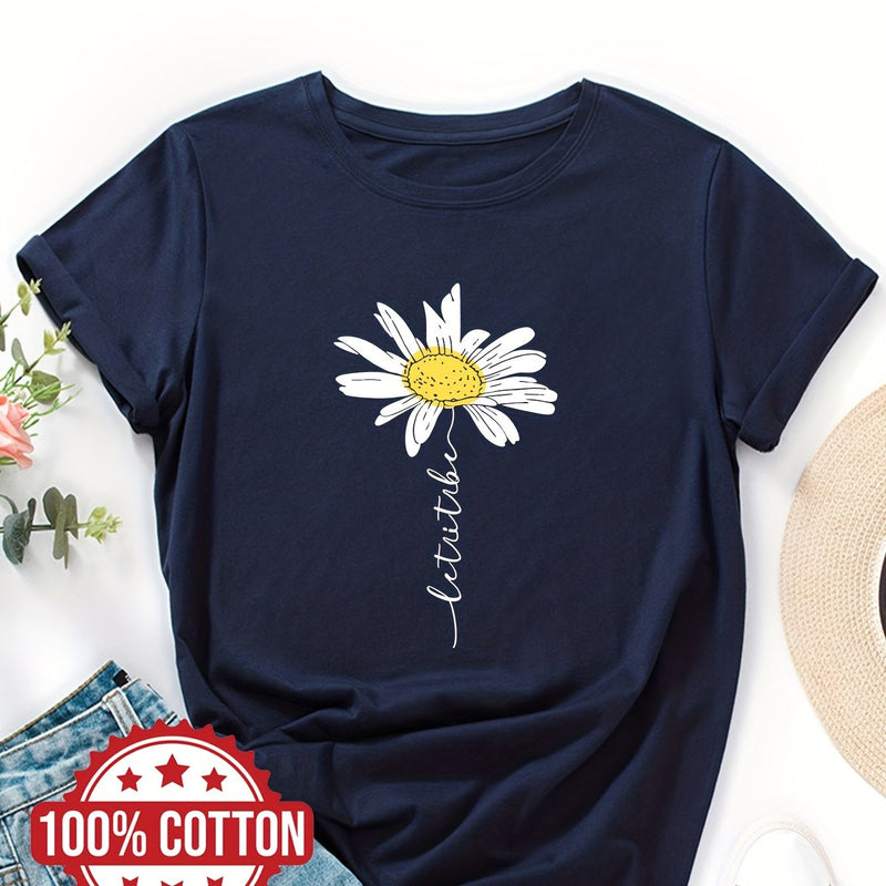 Women's Daisy Flower Print T-Shirt.