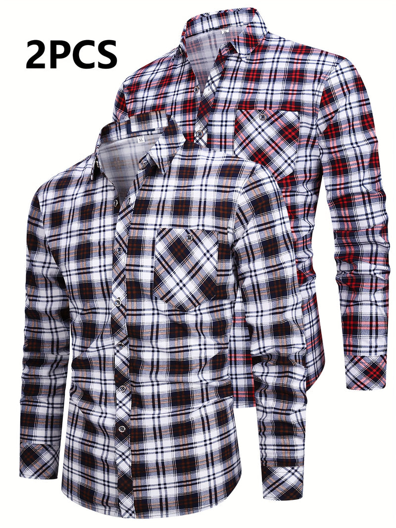 Set of 2 Long-Sleeve Men's Shirts for Autumn.