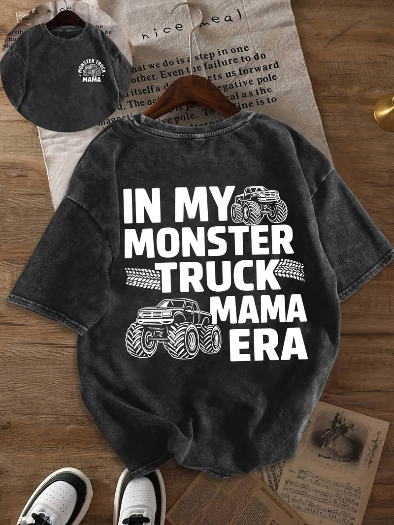 Women's Vintage "In My Monster Truck Mama Era" Graphic T-Shirt.