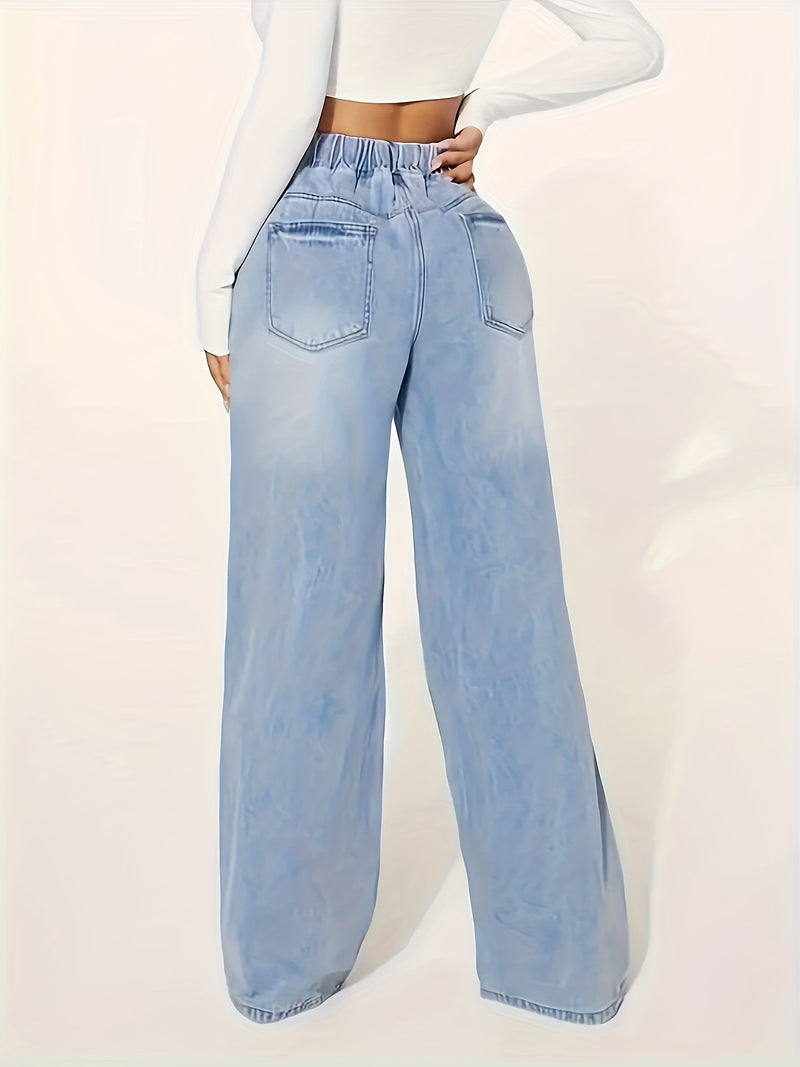 Women’s Drawstring Waist 25AW Elastic Waist Wide-Leg Jeans.