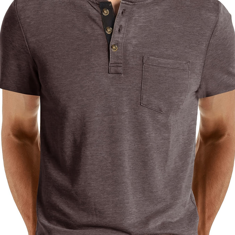 Men's Henley Round Neck Short Sleeve T-Shirt.