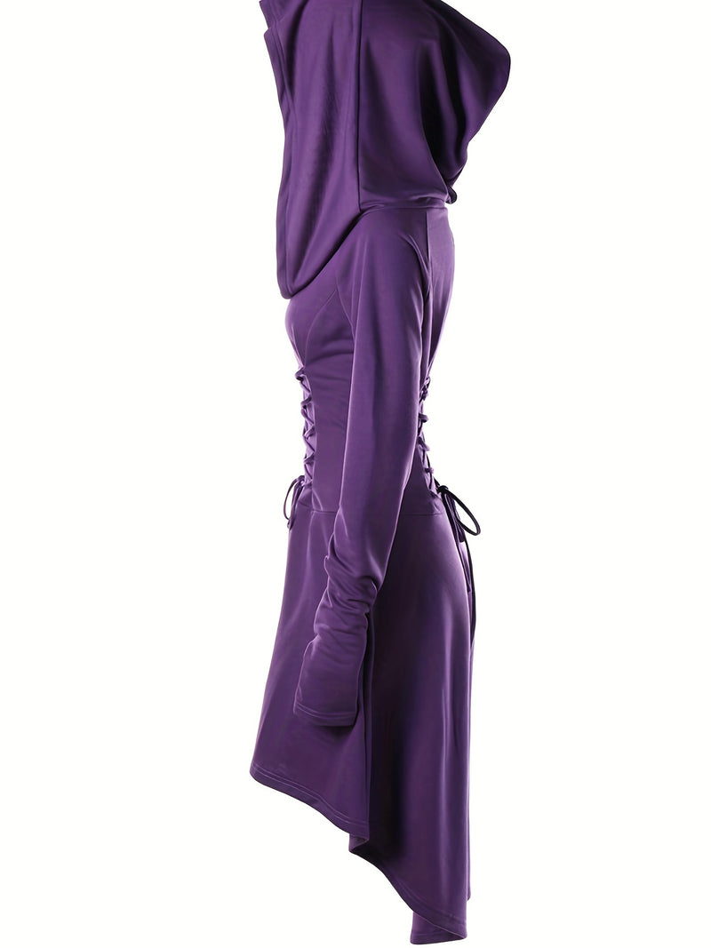 Women's Solid Color Tie-Up Asymmetrical Dress.