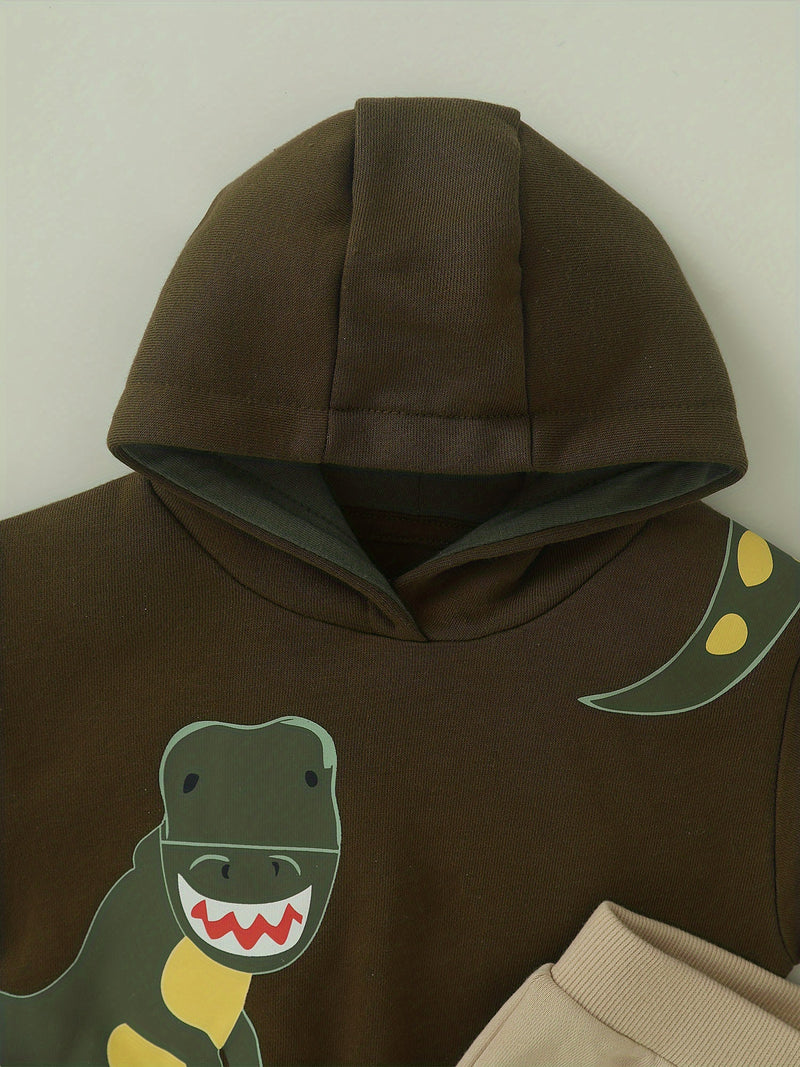 2pcs Baby Boy Set, Long-Sleeved Fleece Hooded Sweatshirt + Long-Sleeved.