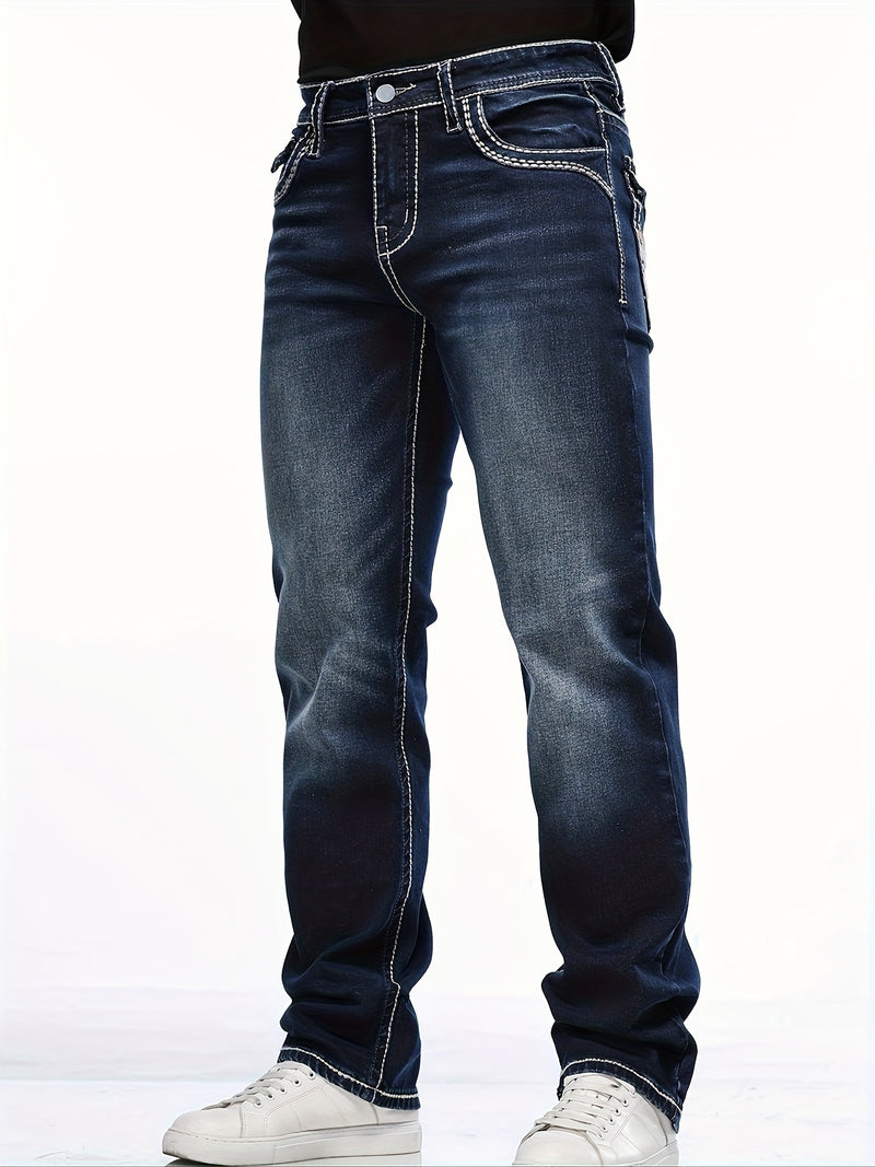 Men's Vintage-Inspired Slim Fit Embroidered Stretch Jeans.
