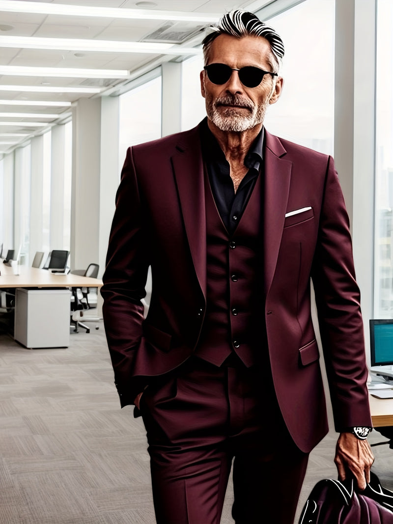 Men's 3pcs Suit- Slim Fit Tuxedo Set for Weddings& Formal Occasions.