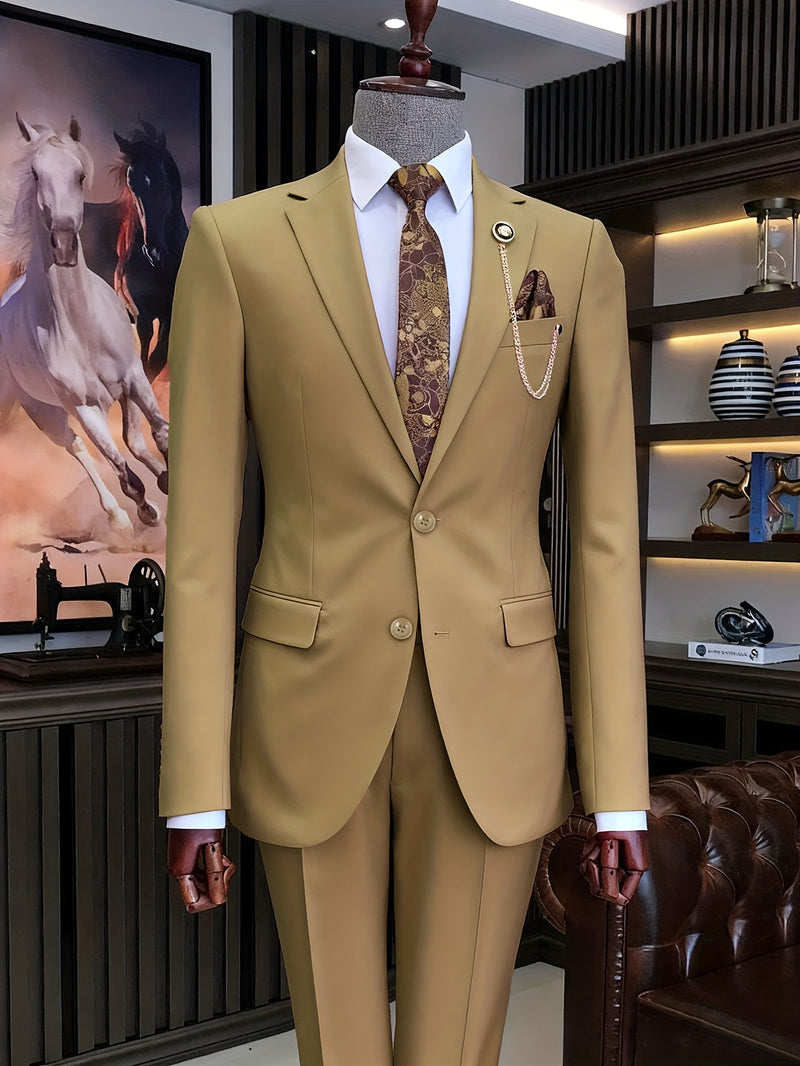 A Men'S Two-Piece Suit Featuring a Easy And Stylish Design.