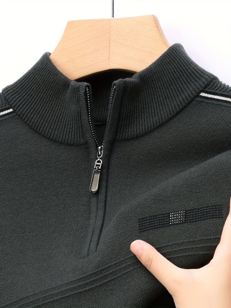 Men's Solid Color Simple Zip-Up High-Neck Long-Sleeve.