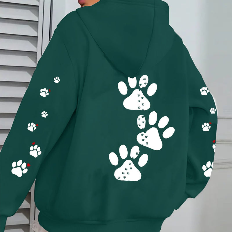 Women's Casual Hoodie with Dog Paw Print Back Design.