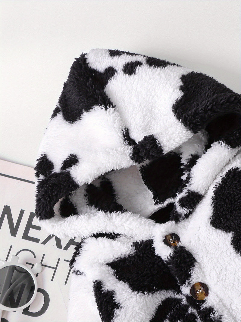 2pcs Boys Winter Warm Plush Hooded Jumpsuit & Snowsuit Set.