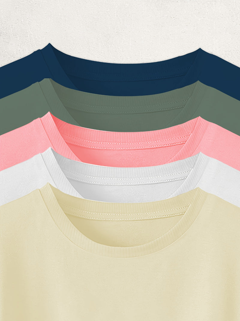 5pcs Women’s Solid Color Pure T-Shirts.