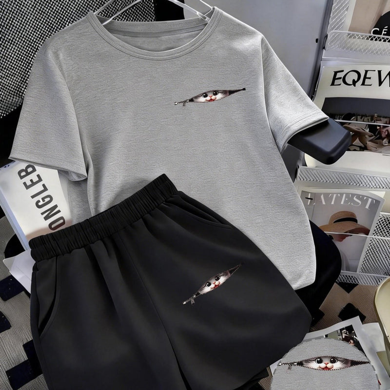 Women's Trendy Casual Sports Short-Sleeve Top And Shorts Set.