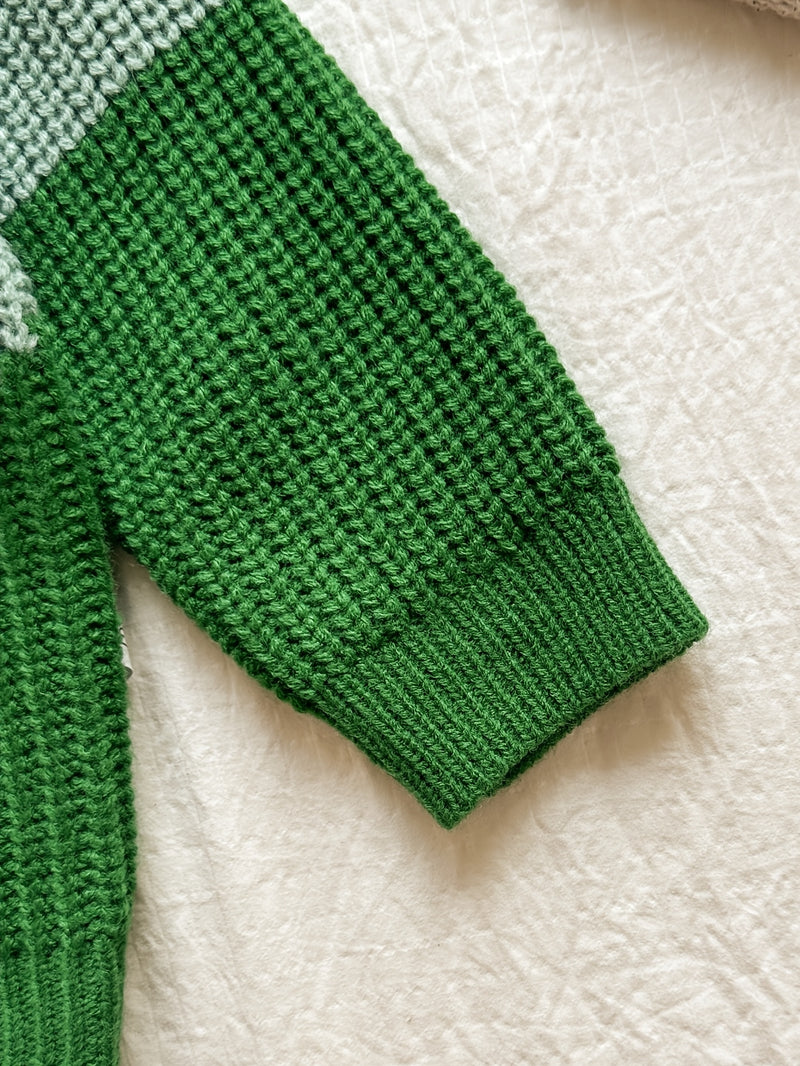 Baby Retro Tricolor Color Blocking Knitted Cardigan.