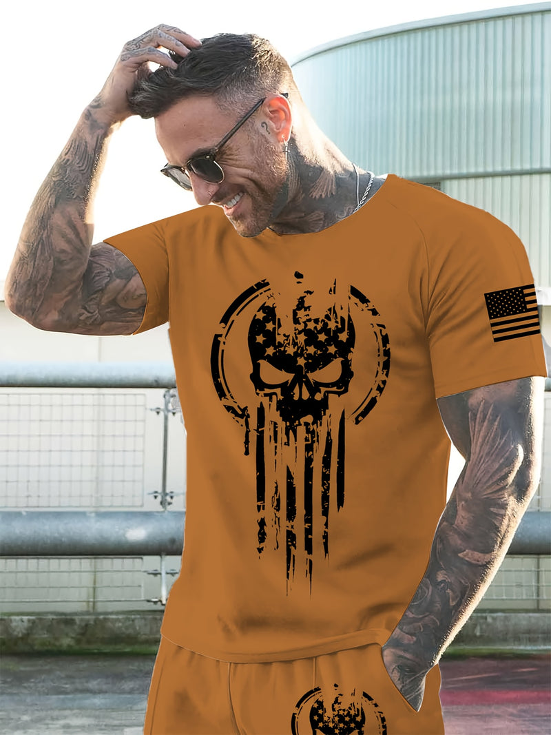 2pcs Men's Casual Fashion Set, Round Neck Short Sleeve T-Shirt.