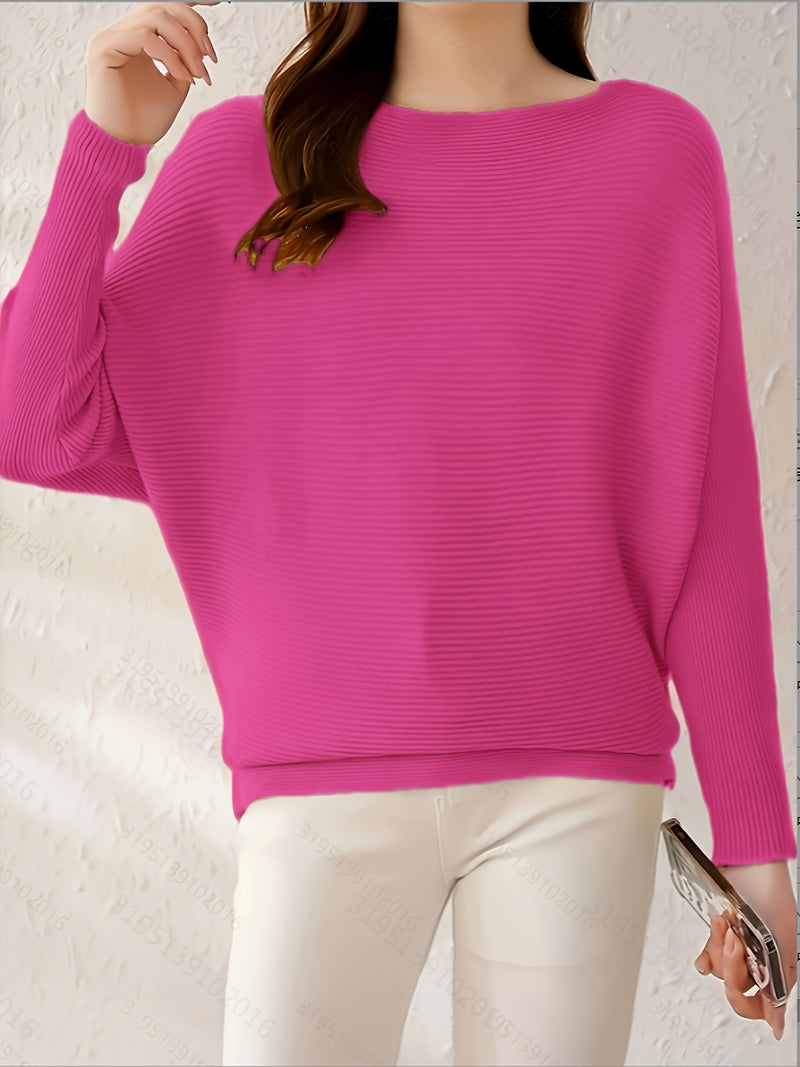 Women's Loose Batwing Sleeve Sweater, Casual Elegant Long Sleeve Top.