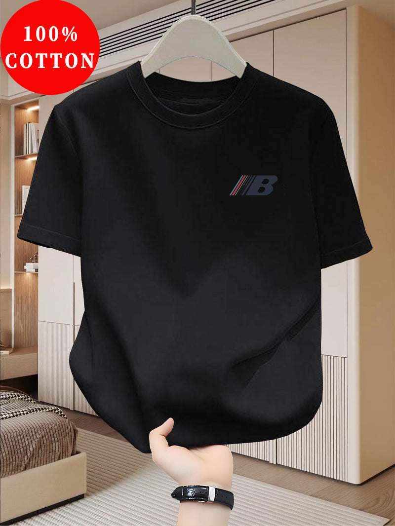 Men's Cotton T-Shirt, Crew Neck with Letter Print Casual.