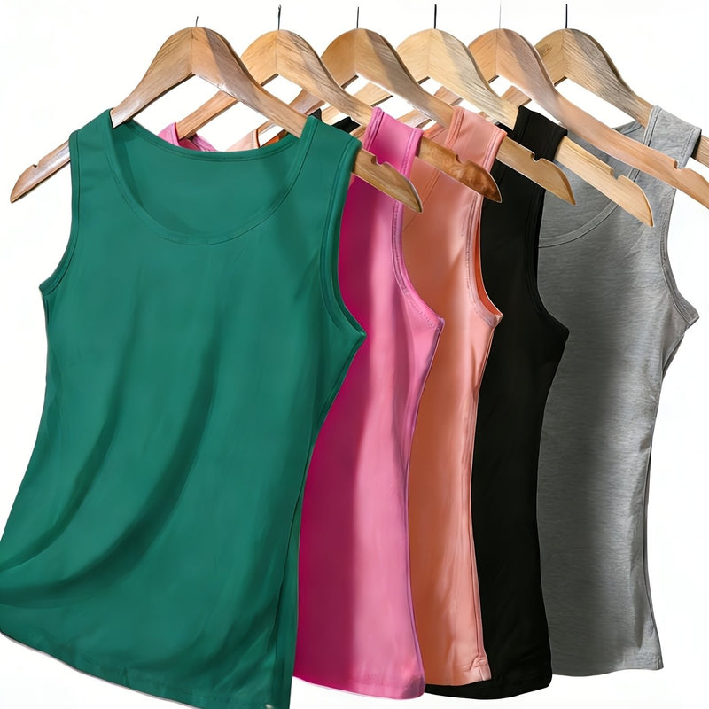 5pcs Plus-Size Women's Vest Set, Versatile Sleeveless Tank Tops.