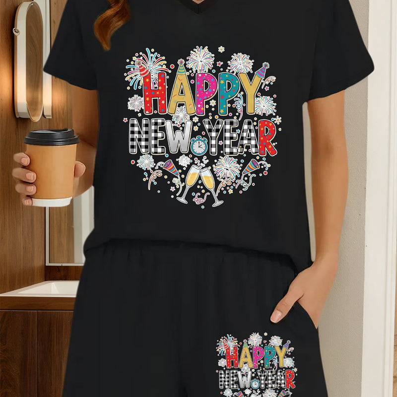 2pcs Women's Y2K Elegant V-Neck Short-Sleeve Blouse & Matching Shorts.