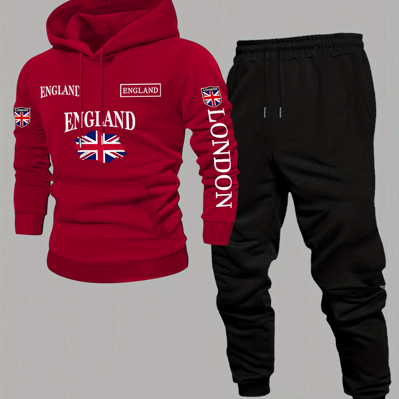 Men'S Print 2pcss Set, Casual HoodedSweatshirt and Joggers Suit.