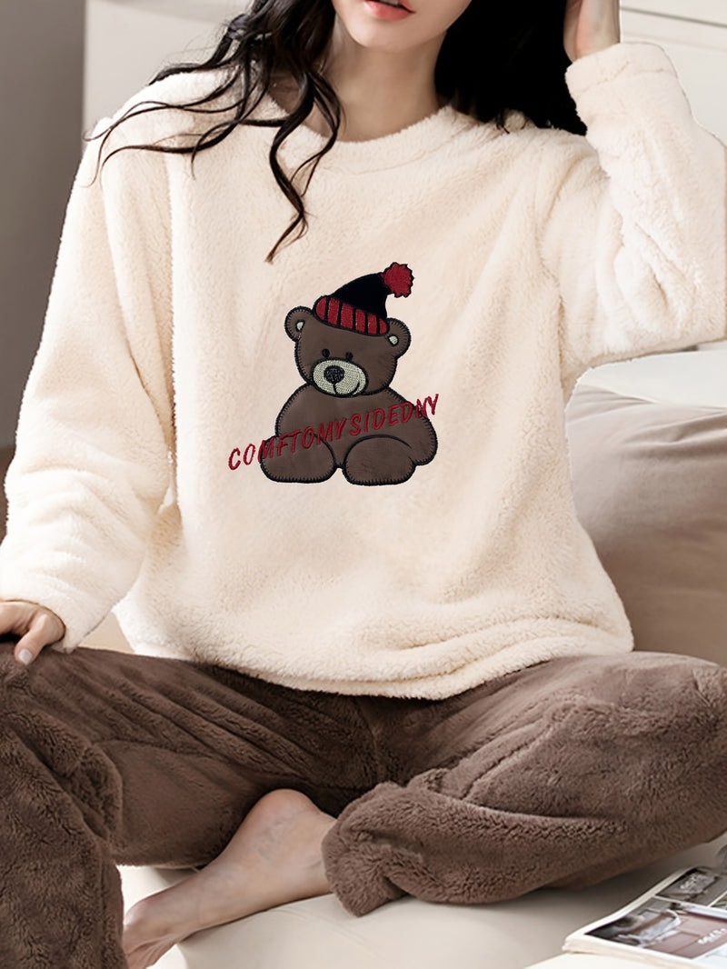 Women's Thick Flannel Pajama Set for Autumn and Winter.