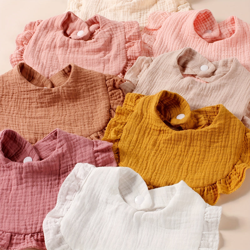 8pcs Baby Soft Cotton Dual-Layer Bibs with Snap Closure.