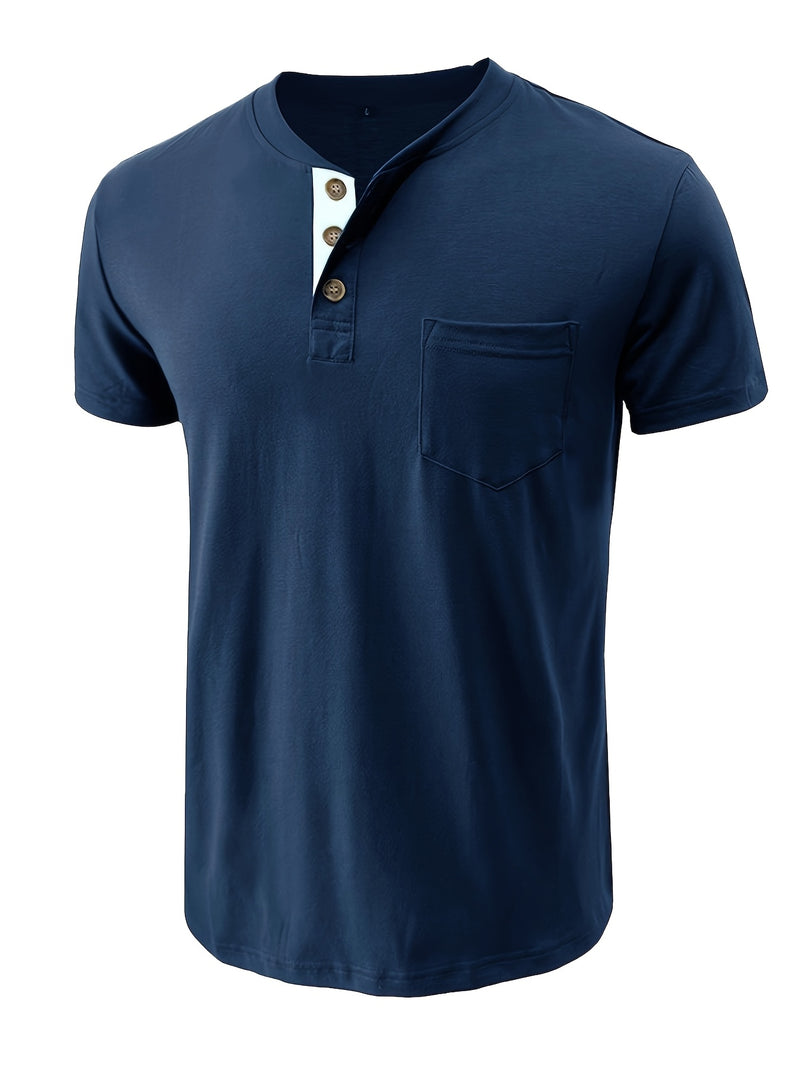 Men's Henley Round Neck Short Sleeve T-Shirt.