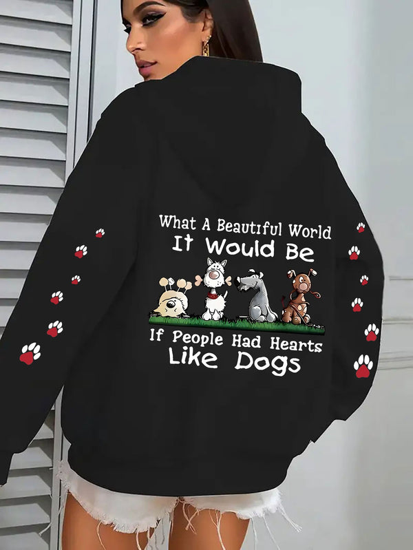 Women’s Cute Puppy And Paw Print Design, Long-Sleeve Pocket Hoodie Jacket.