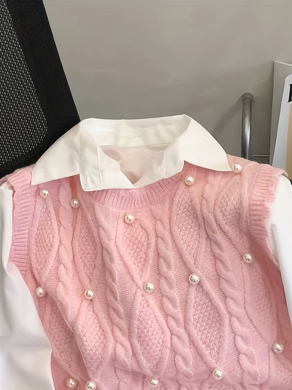 Spring/Summer New Women's Fashion Elegant Pullover Pearl Vest.