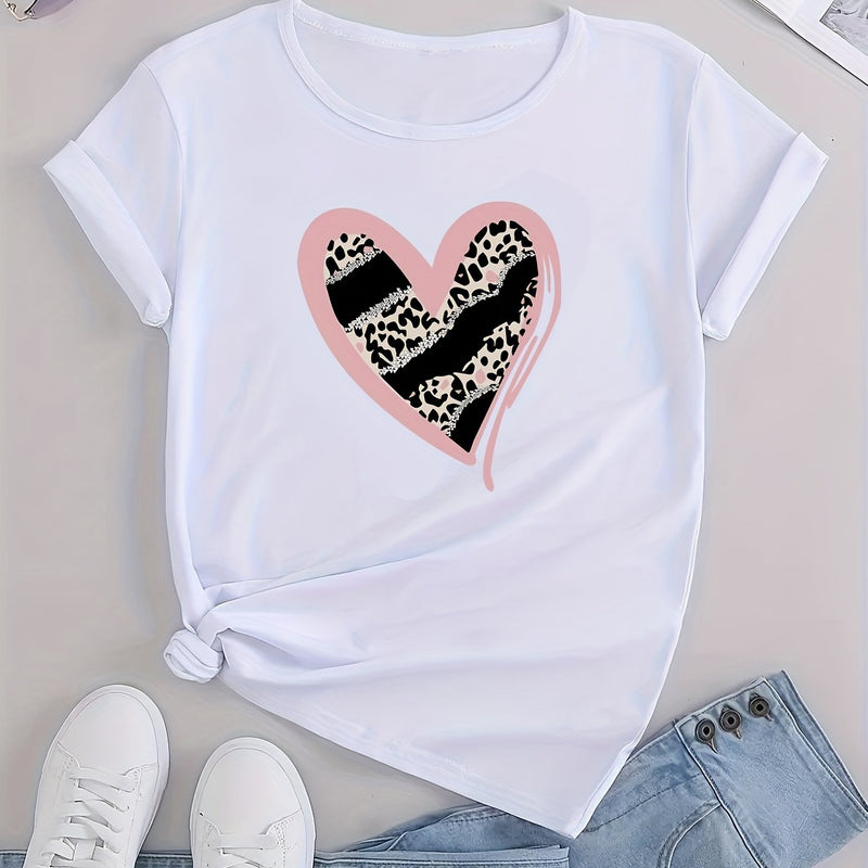 Women’s Casual Sports Loose Heart Graphic T-shirt.
