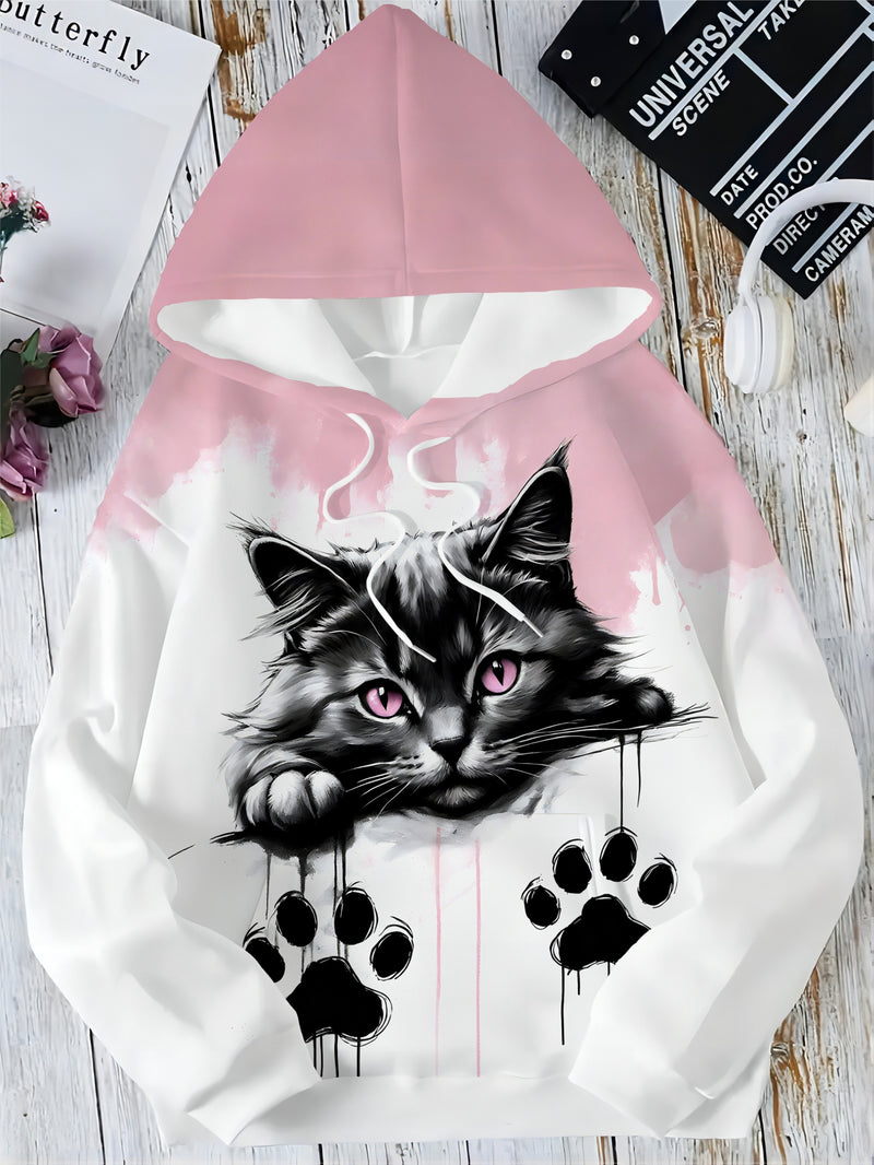 Wemen’s Sweet and style cat paw print hooded sweatshirt.