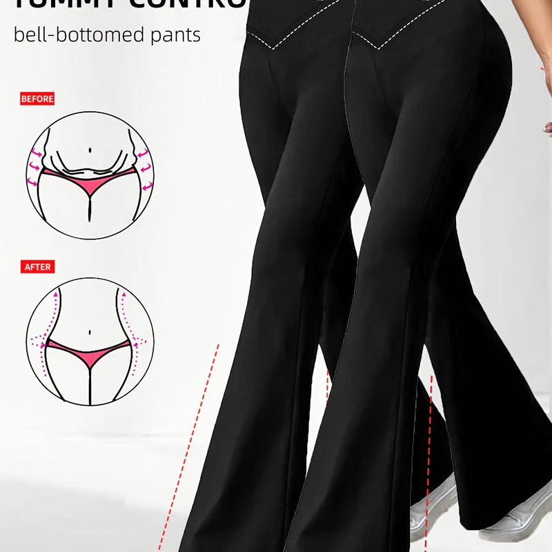 2pcs Women's High-Waisted Wide-Leg Bell-Bottom Tummy Control Pants.