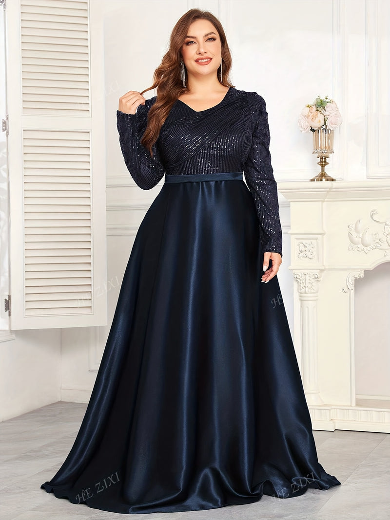 Women's Evening Gown, Sequined Long Sleeve Round Neck Sexy and Elegant.