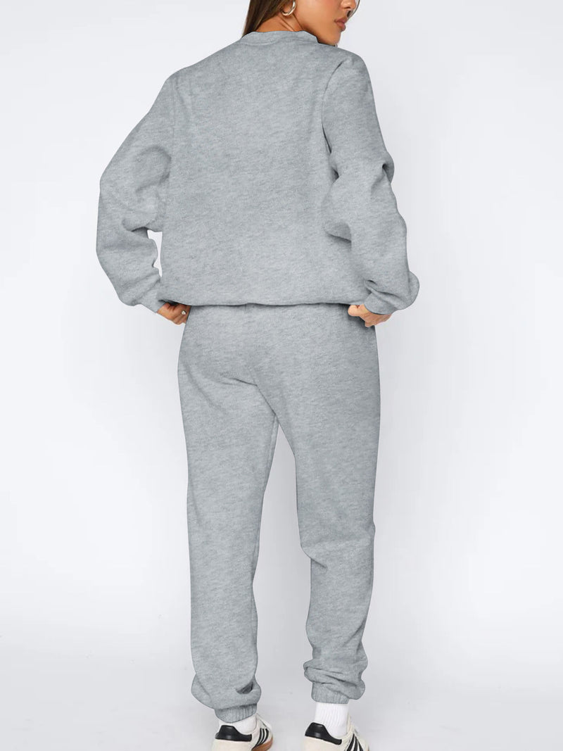 Women's Pullover Round Neck Sweatshirt And Tapered Pants Two-Piece Set.