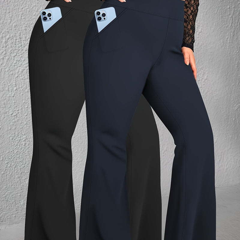 Women’s 2-Pack - Plus Size High-Waisted Flare Pants with Slant Pockets.