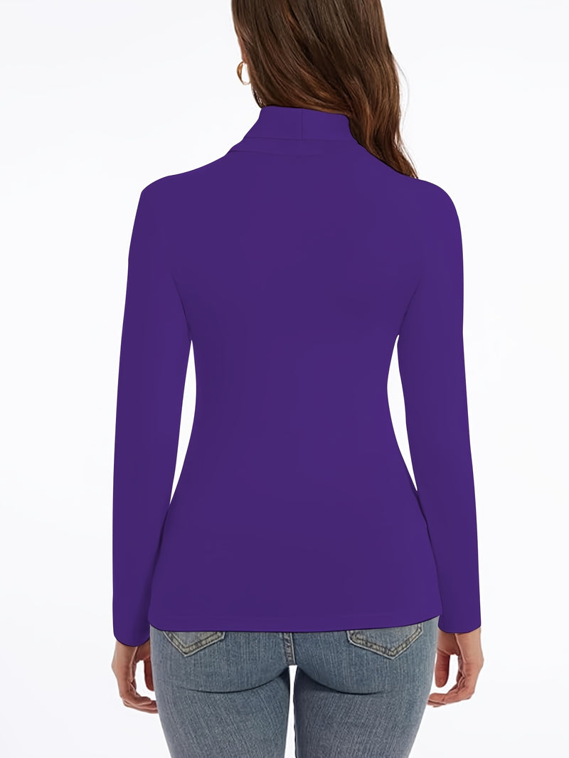 Women's High Collar T-Shirt Autumn And Winter Fleece Lining Warm Long-Sleeved.