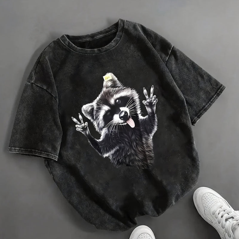 Women’s Vintage Raccoon Face Graphic T-Shirt.