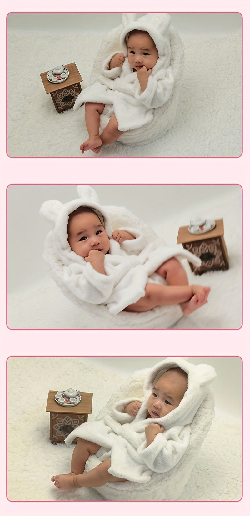 Baby Gift Bathrobe, White Nightgown Newborn Photo Accessories Pajamas.