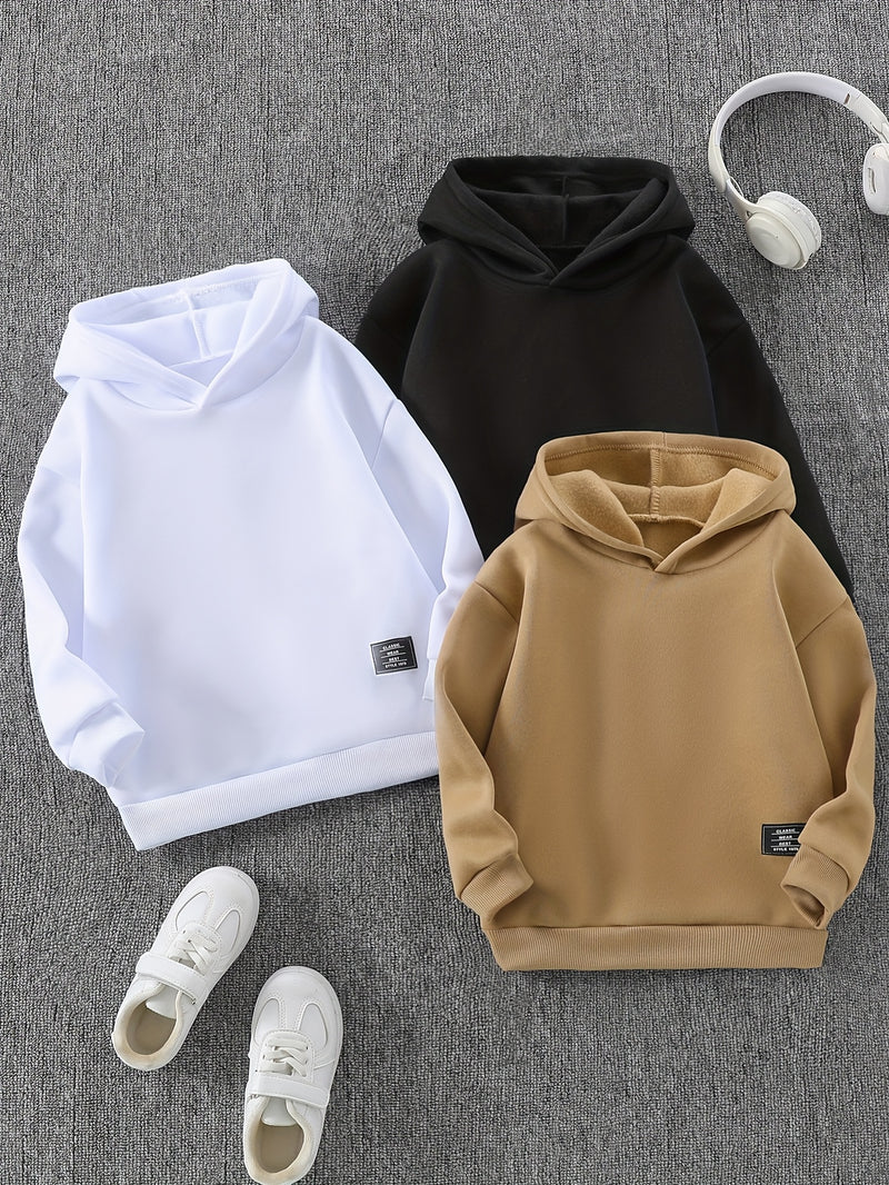 3pcs Tween Boys Casual Printed Hooded Sweatshirt Set.