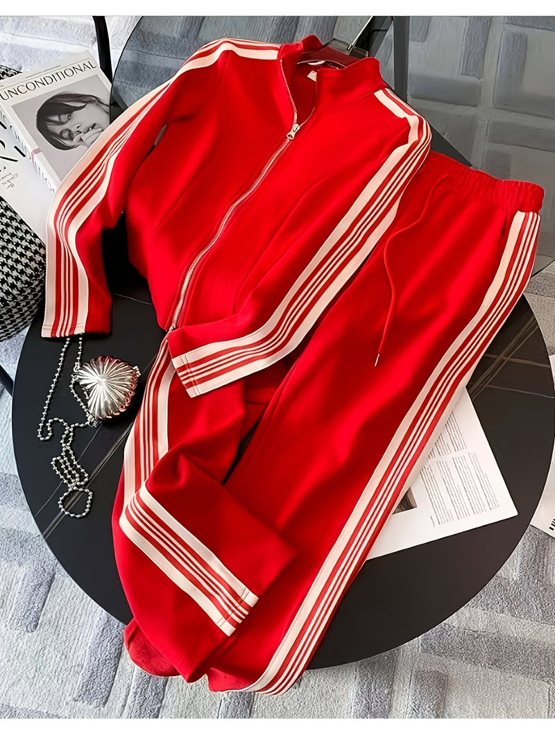 Women's 2pcs Set: Long-Sleeve Zipper Jacket and Long Pants.