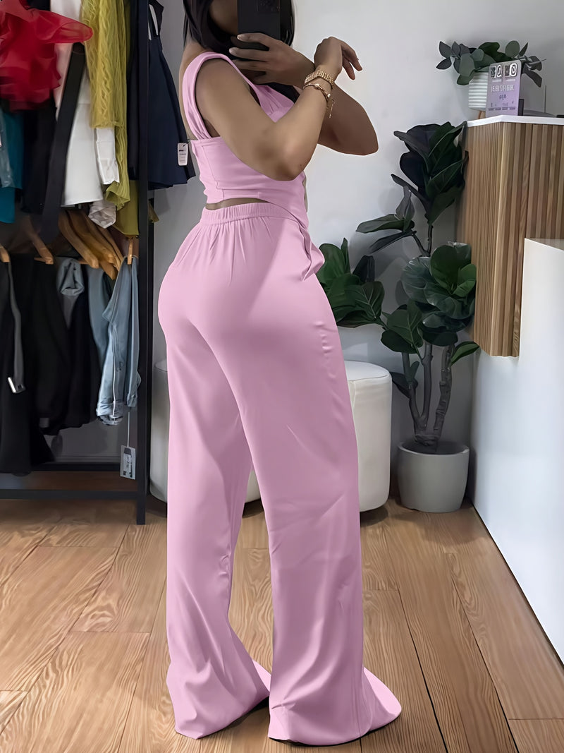 Women’s Elegant Two-Piece Set with Thick Straps And Buttoned Front.